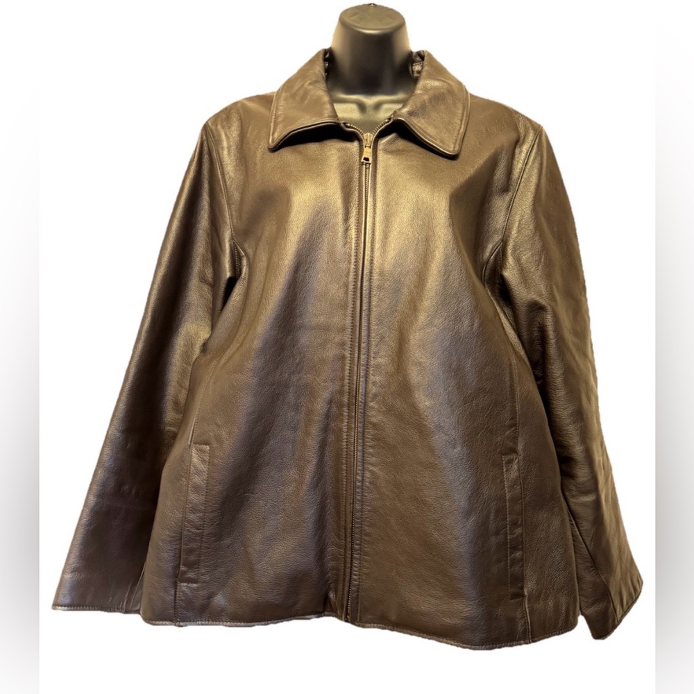 VTG Eddie Bauer Legend Stine Dark Brown Leather Jacket Women's Size L Full Zip